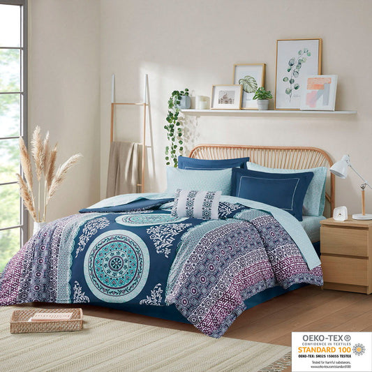 Loretta - Twin Comforter And Sheet Set - Navy Intelligent Design