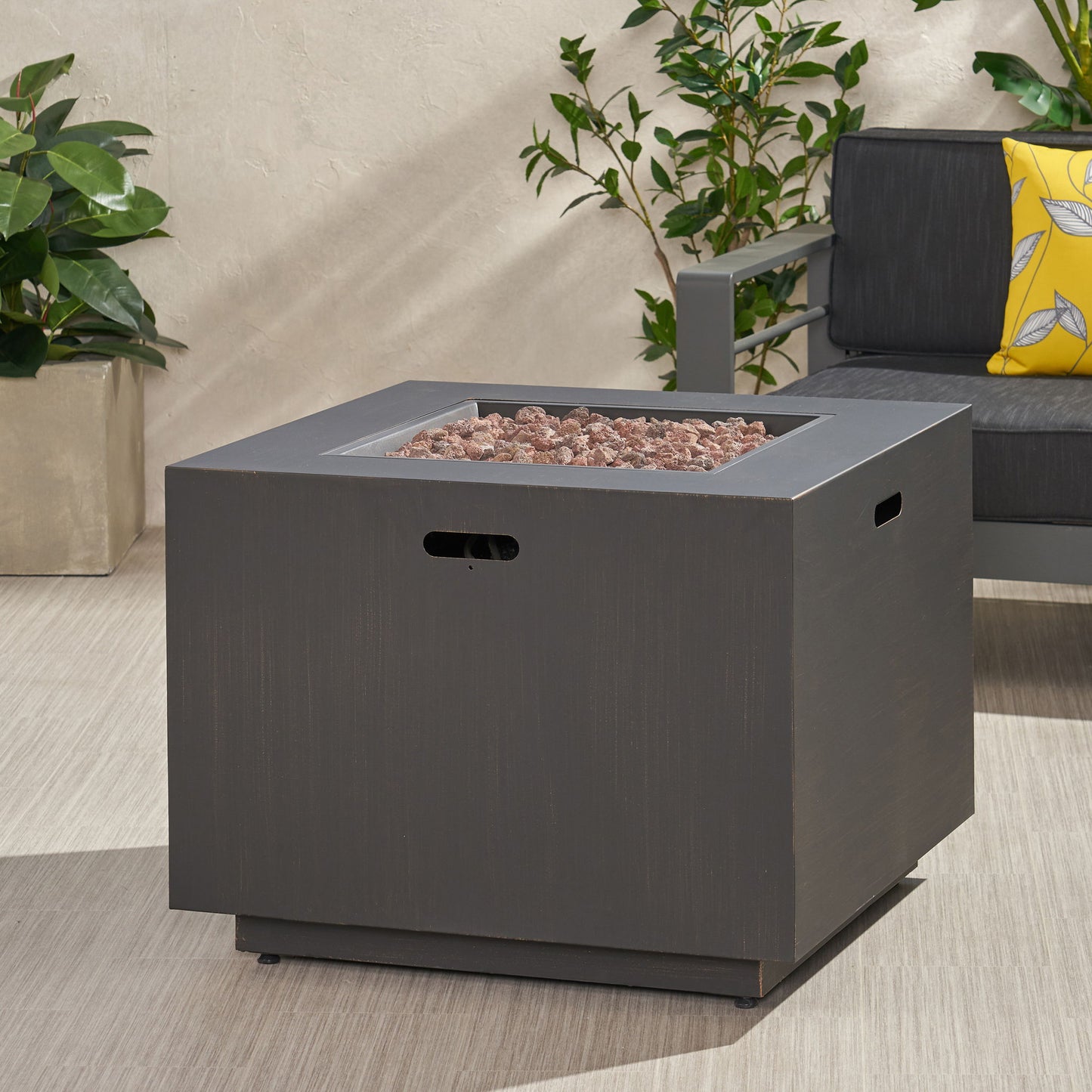Outdoor Patio Gas Burning Fire Pit Table 50,000 Btu, Square Noble House