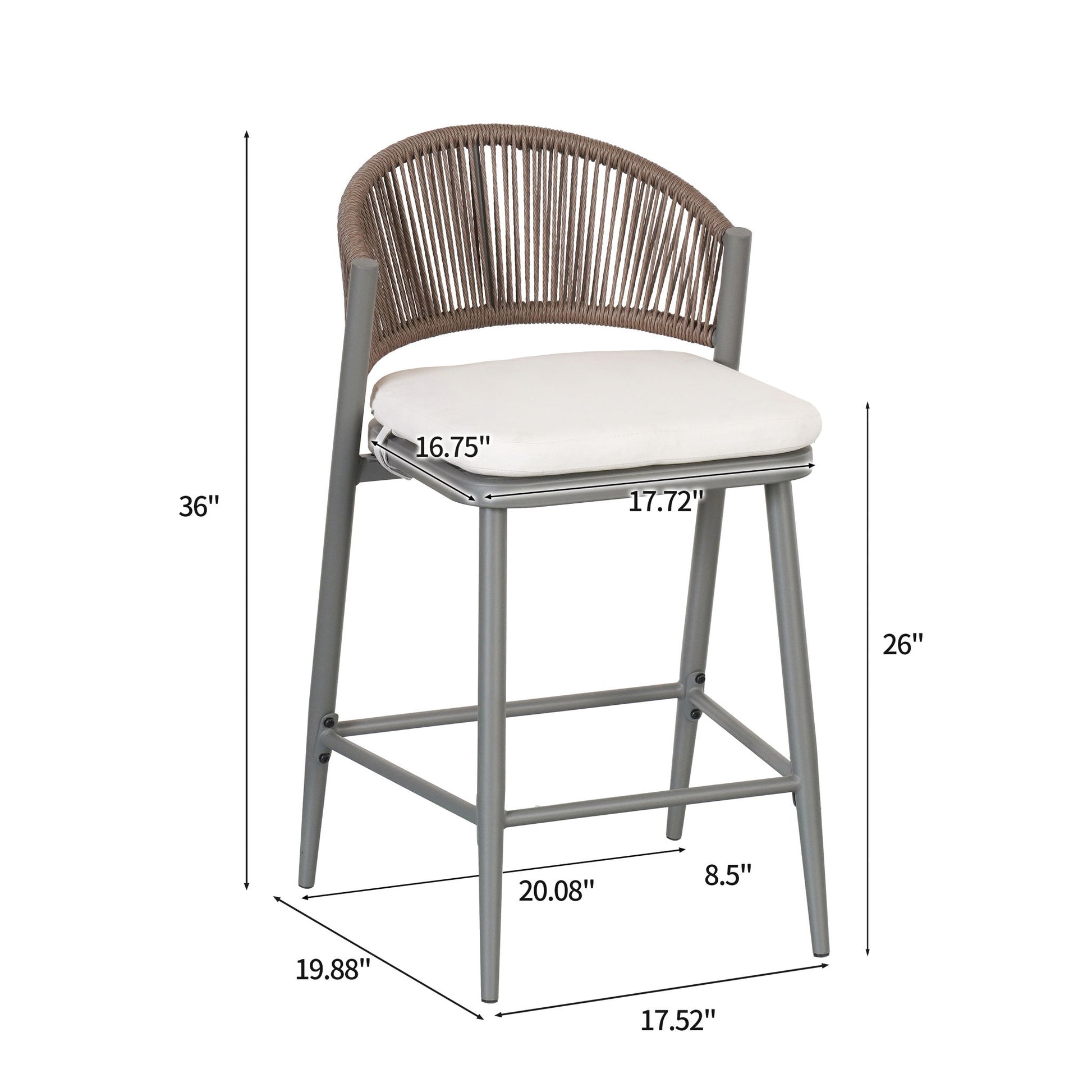 Outdoor 26" Counter Height Metal Frame Counter Stools With Scallop Shaped Backrest & Water Resistant Cushions Noble House