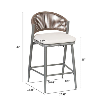 Outdoor 26" Counter Height Metal Frame Counter Stools With Scallop Shaped Backrest & Water Resistant Cushions Noble House