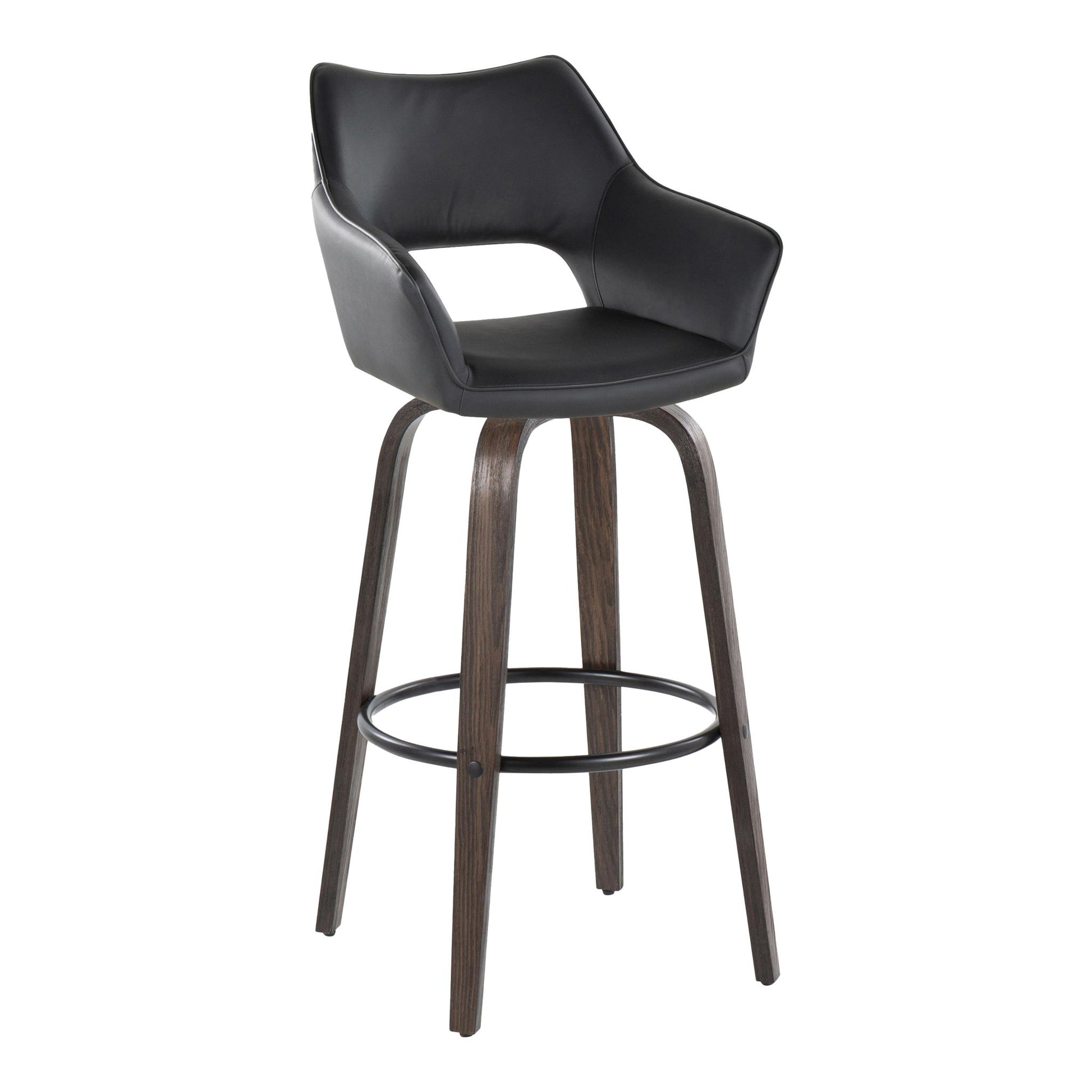 Mustang - Contemporary Fixed Height Barstool With Swivel With Round Footrest (Set of 2) Lumi Source