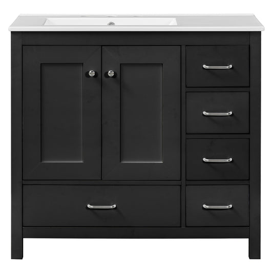 Bathroom Vanity With Ceramic Sink Combo, Abundant Storage Cabinet 2 Soft Close Doors And 5 Drawers Hearth and Haven