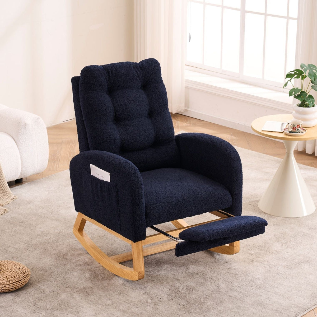 Ly-5104 - Accent Rocking Chair With Footrest & Storage Pocket For Living Room - Blue Home Essentials