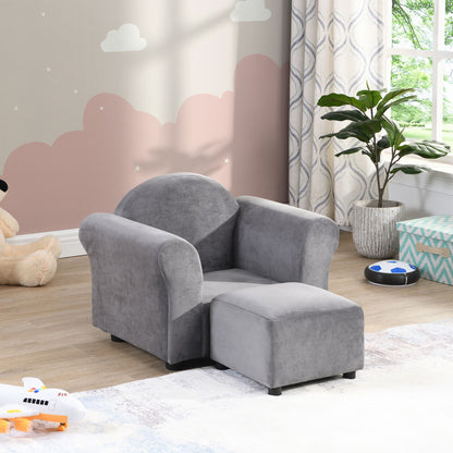 Kids Velvet Upholstered Chair With Ottoman For Comfortable Seating - Gray Home Essentials