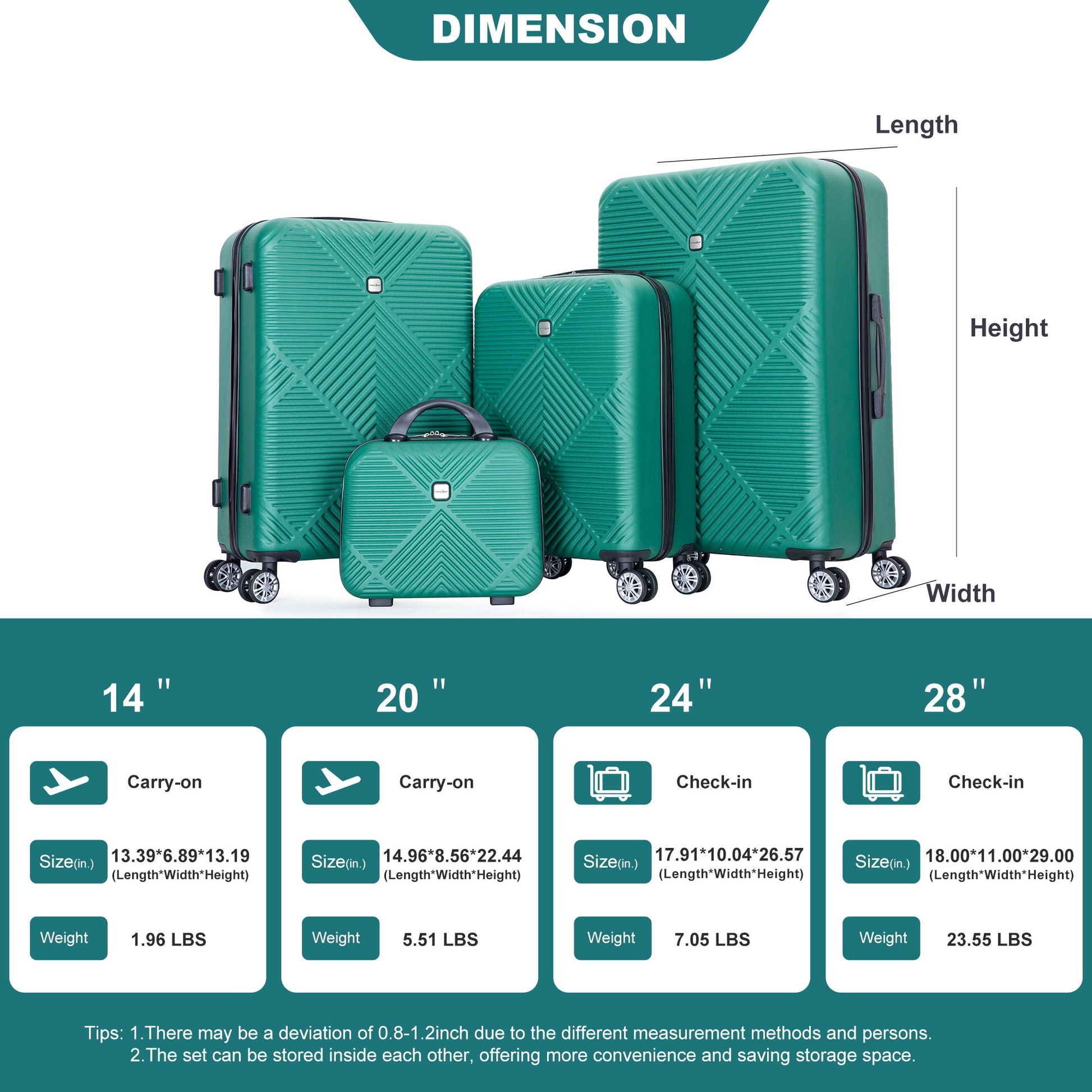4 Piece Lightweight Suitcase, Makeup Box, Aircraft Wheels Daily Nest