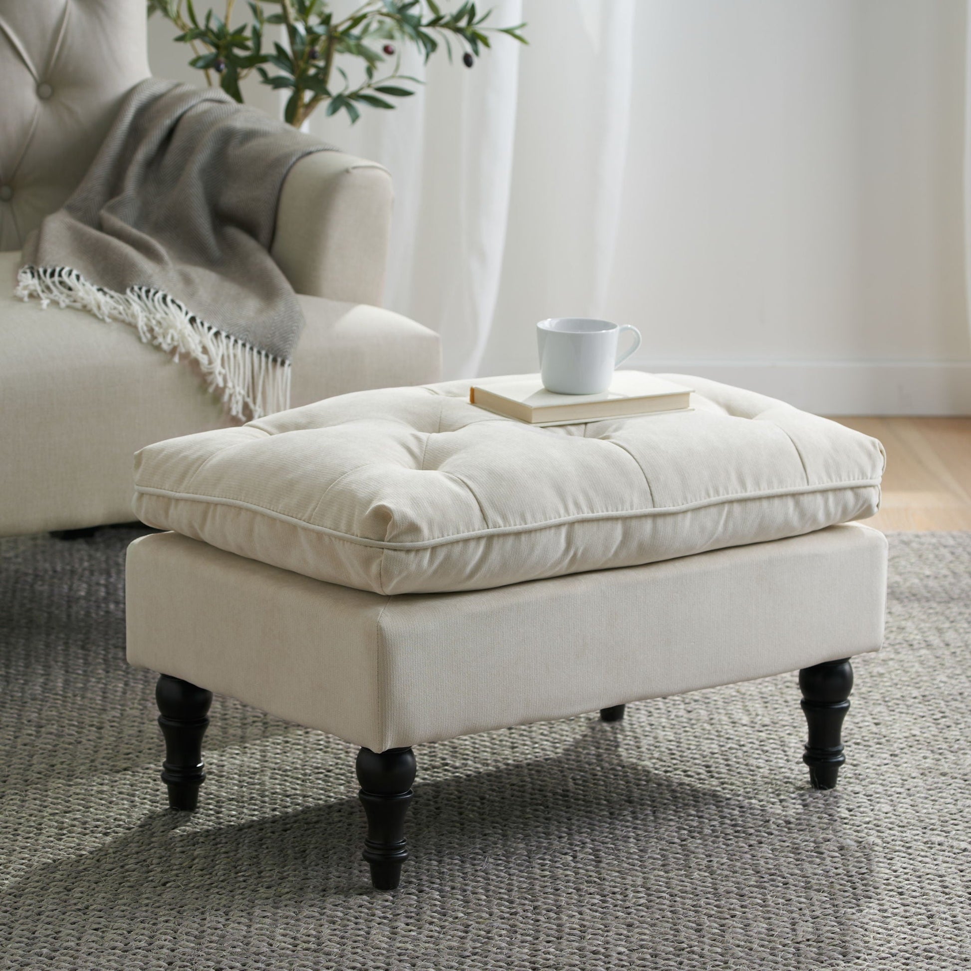 Lofton - Pillow Top Ottoman With Button Tufting - Cream Noble House