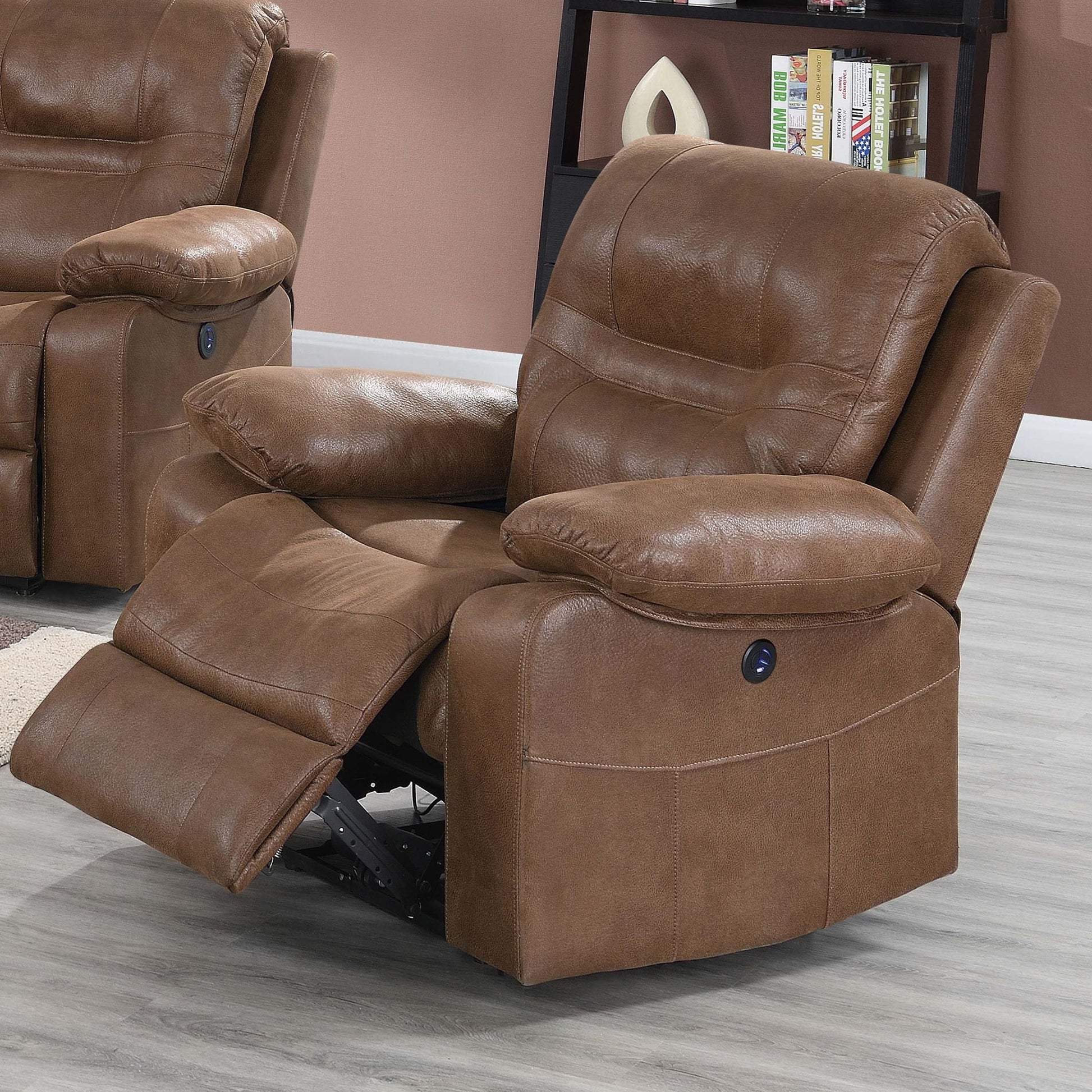 1 Piece Single Power Recliner Pillow Top Arms Cushion Back With USB Port - Dark Brown Home Essentials