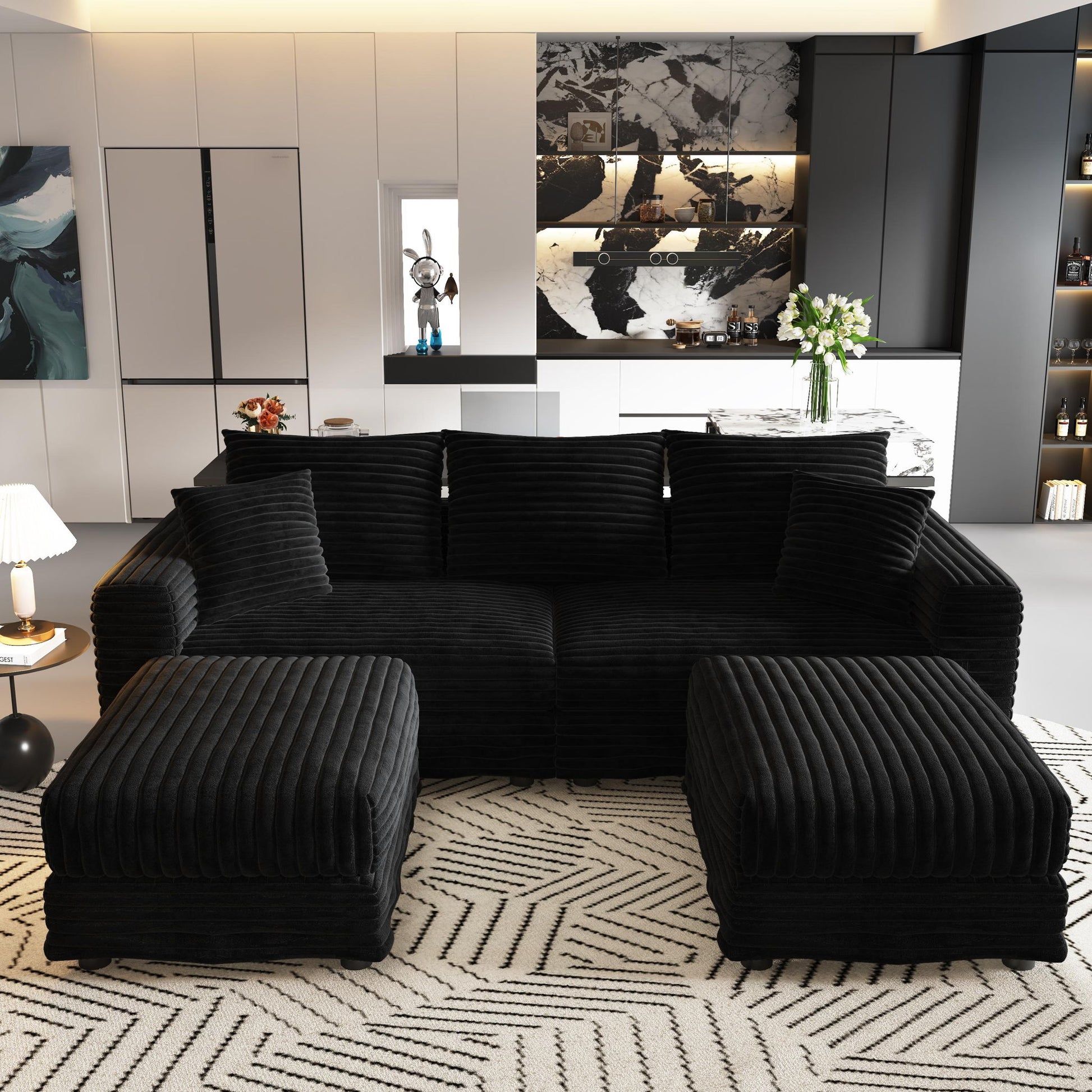 Convertible Deep Seat Sofa With Soft Pillows And Ottomans Home Essentials