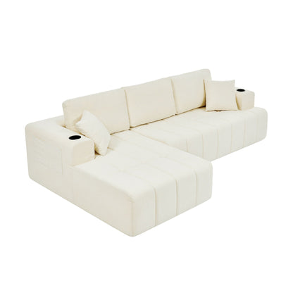 L - Shaped Sectional Sofa With Cup Holders & Side Pockets Home Essentials