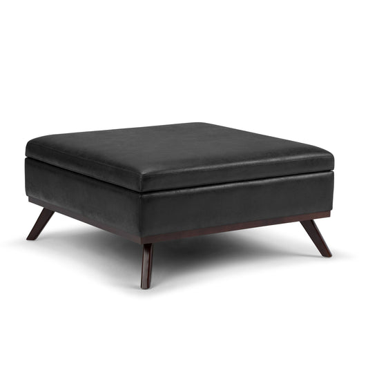Owen - Square Coffee Table Storage Ottoman - Distressed Black Simpli-Home