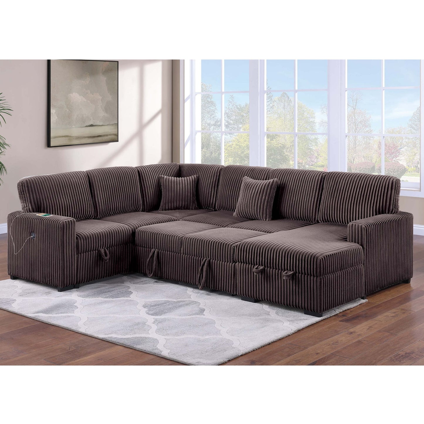 Convertible Sectional Upholstered Sleeper Sofa With Storage Chaise Home Essentials