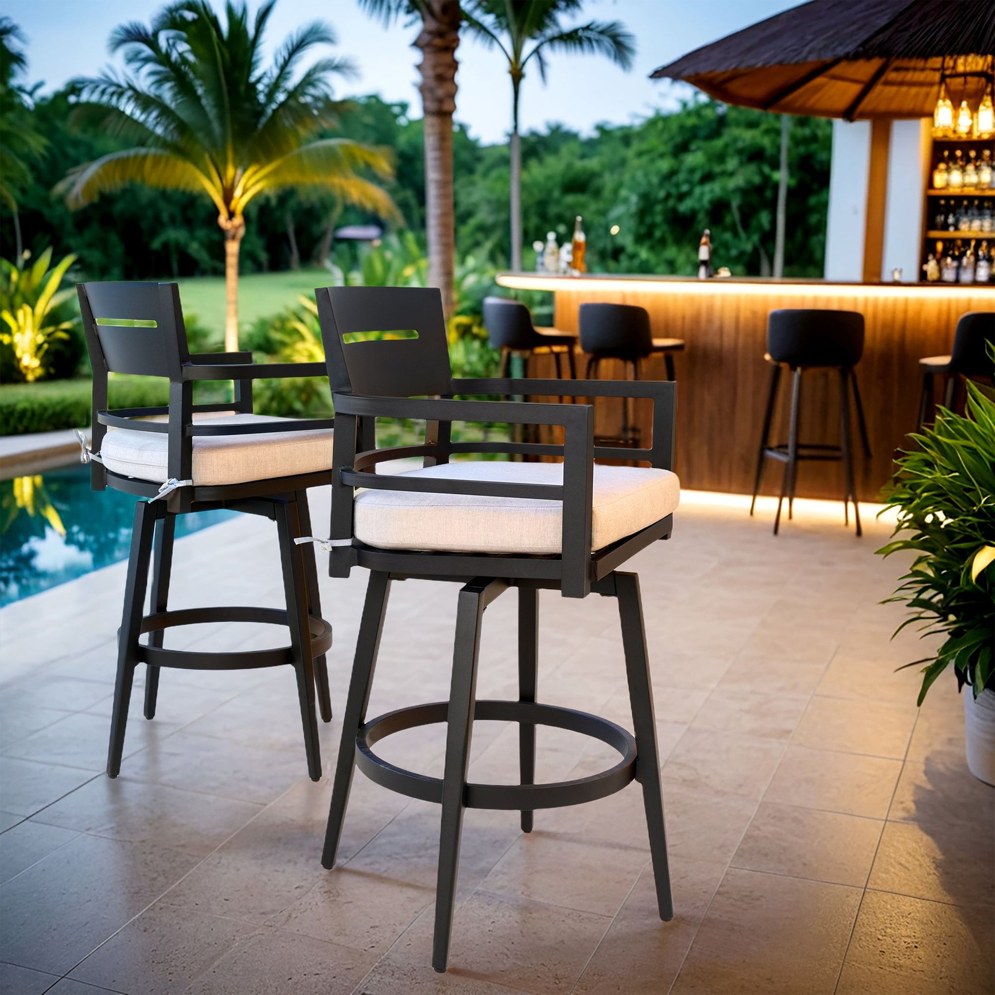 Outdoor Swivel Bar Chairs, 360 Degree Rotation, Ergonomic Backrest (Set of 2) Life Outside