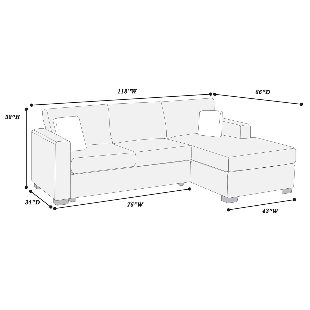 Sectional Sofa Set With Reversible Chaise, Living Room Furniture Home Essentials