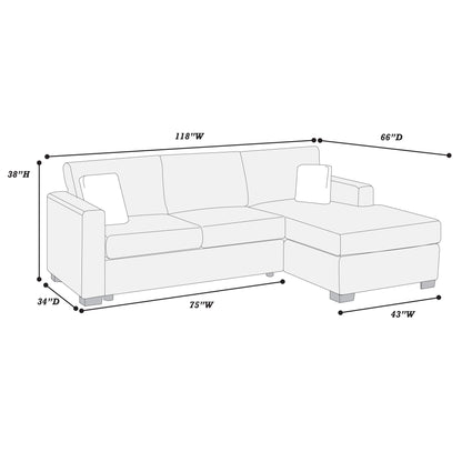 Sectional Sofa Set With Reversible Chaise, Living Room Furniture Home Essentials