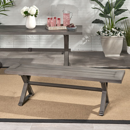 Modern Aluminum Outdoor Dining Bench With X Base - Dark Gray Noble House