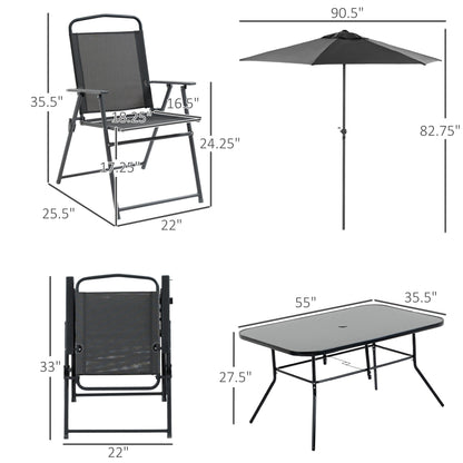 Outsunny - Patio Dining Set With Table Umbrella, Folding Chairs And Dining Table, Outdoor Patio Furniture Set Home Essentials