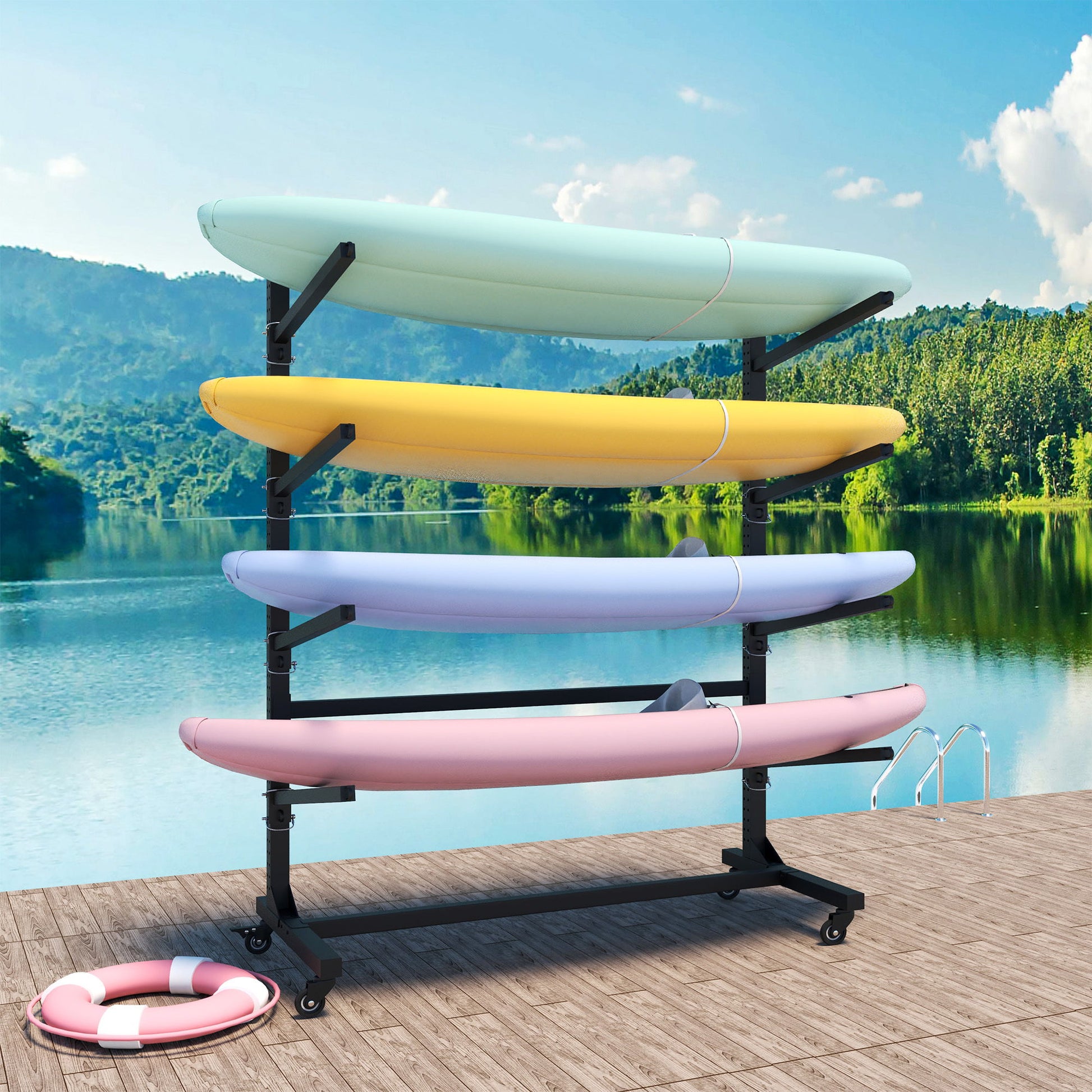 Freestanding Kayak Storage Rack With Lockable Wheels For Kayak, Canoe, Sup & Surfboard Daily Nest