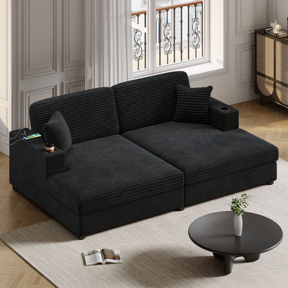Oversized Loveseat Chaise With 2 USB Ports, 2 Cup Holders And 2 Throw Pillows Hearth and Haven