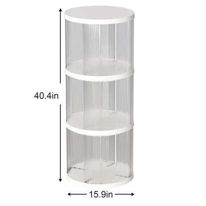360° Rotating Bookshelf, Small Corner Bookcase, 3 Tier Floor Standing Organizer, Round - Cream White