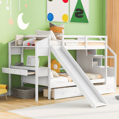 Bunk Bed With Storage Staircase, Slide, Desk, Drawers, And Shelves Hearth and Haven