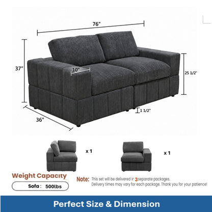 Oversized Modular Loveseat, 2 Piece Living Room Sofa Set - Dark Gray Home Essentials