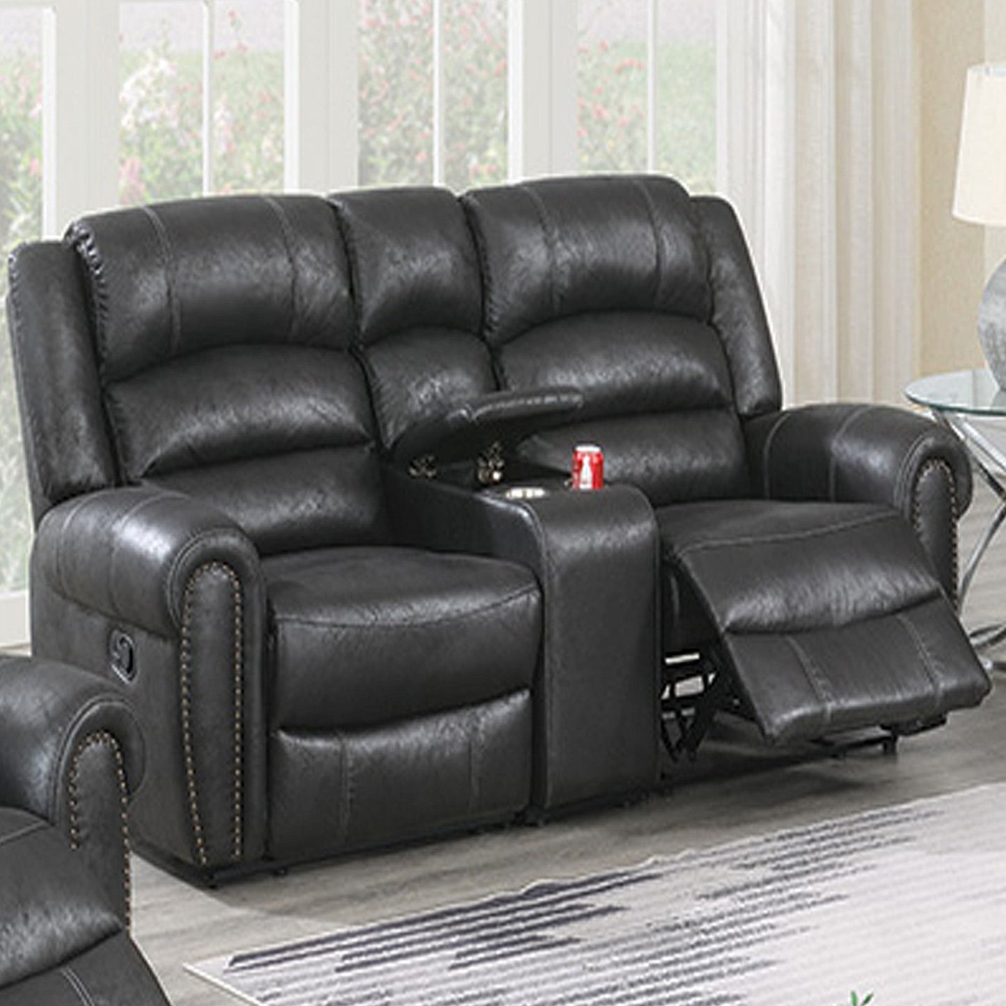 Power Reclining Loveseat With USB Port And Cup Holder Console - Black Home Essentials