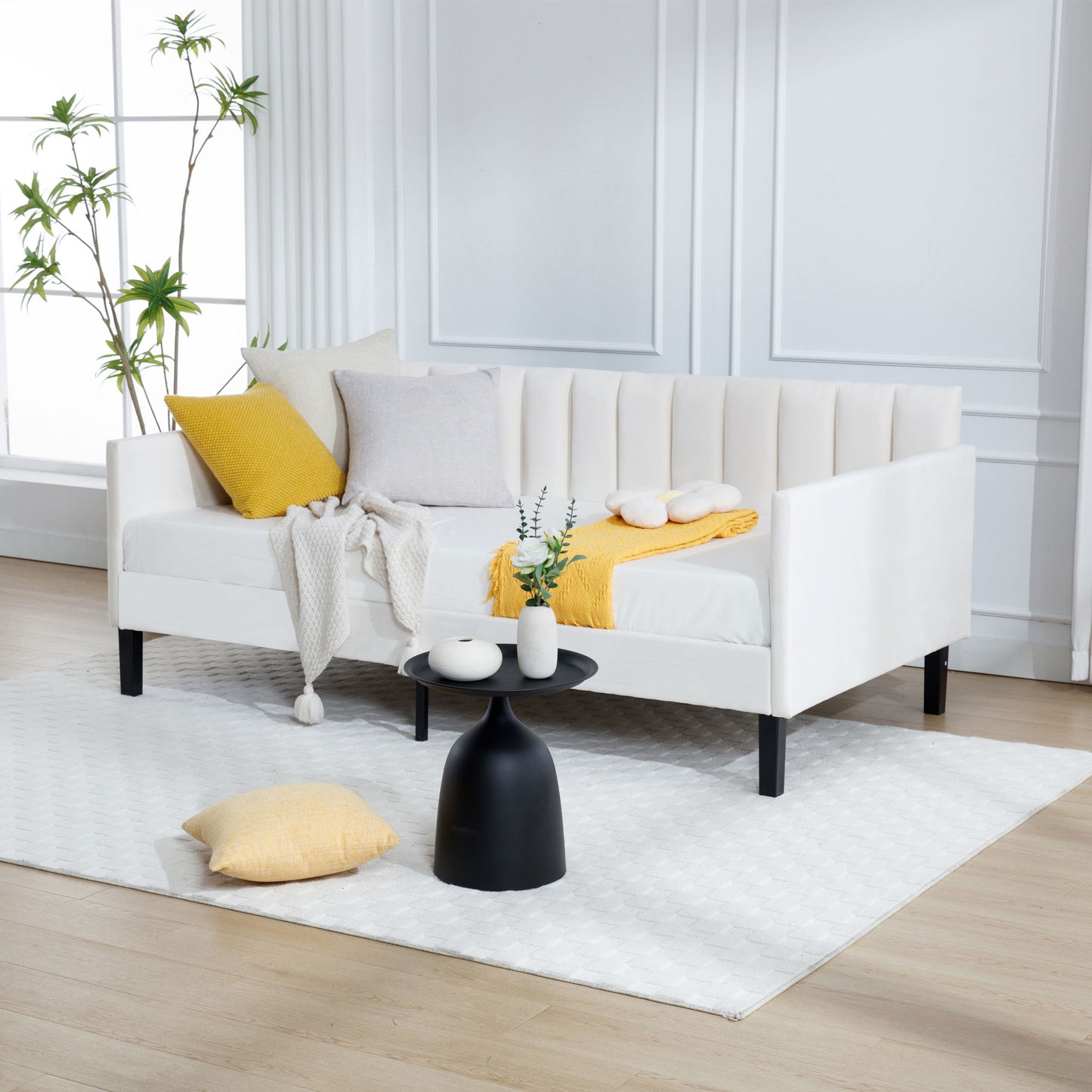 Elena - Boucle Upholstered Daybed, Ribbed Tufted Backrest House & Home Furniture