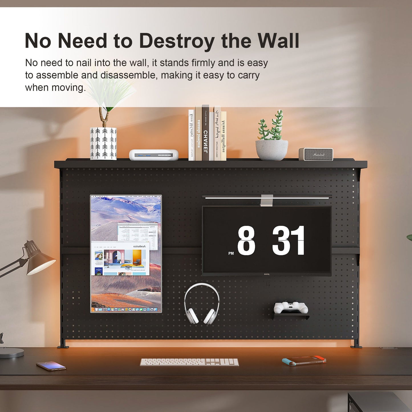 Clamp On Desk Pegboard With Single Monitor Stand Daily Nest