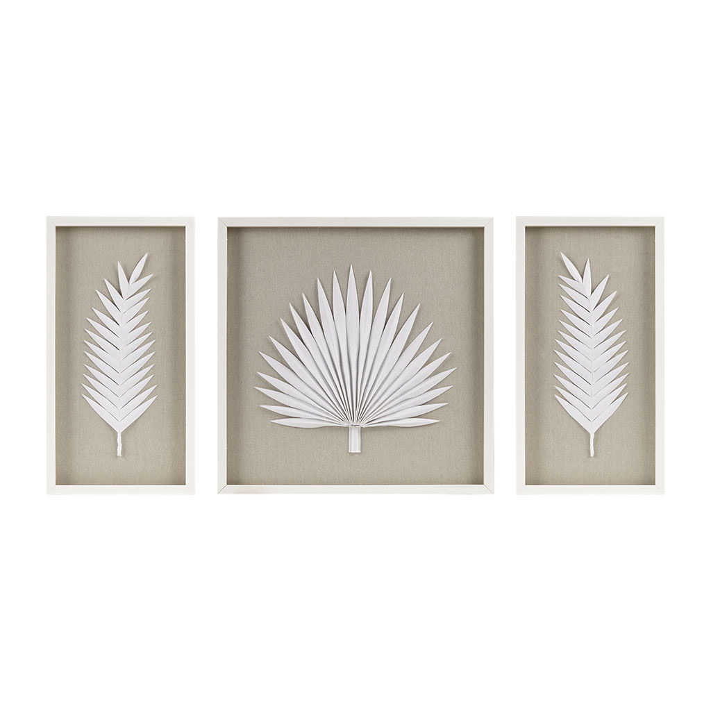 Sabal - Palm Rice Paper Framed Shadow Box (Set of 3) - Off White Madison Park