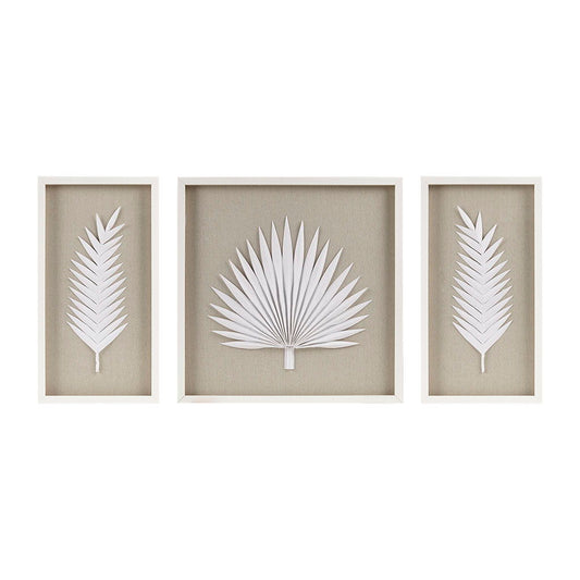 Sabal - Palm Rice Paper Framed Shadow Box (Set of 3) - Off White Madison Park