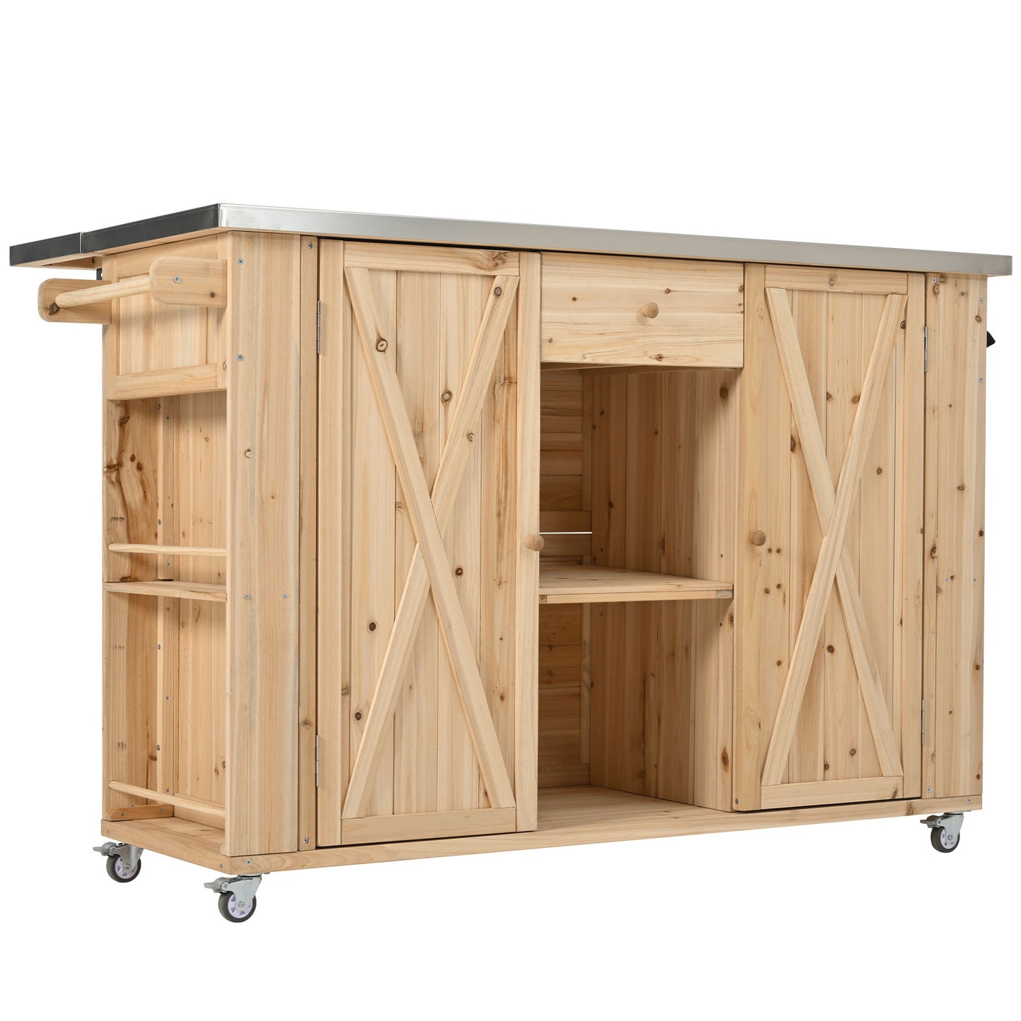 Outdoor Kitchen Island With Stainless Steel Top, Ample Storage Space, Towel And Spice Racks And A Bottle Opener Hearth and Haven