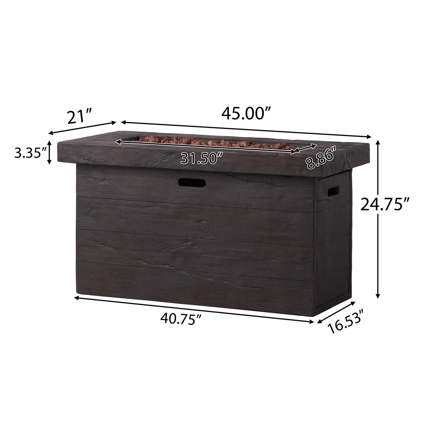 Custer - Rectangular Fire Pit 50, 000 Btu Magnesium Oxide - Brown Noble House