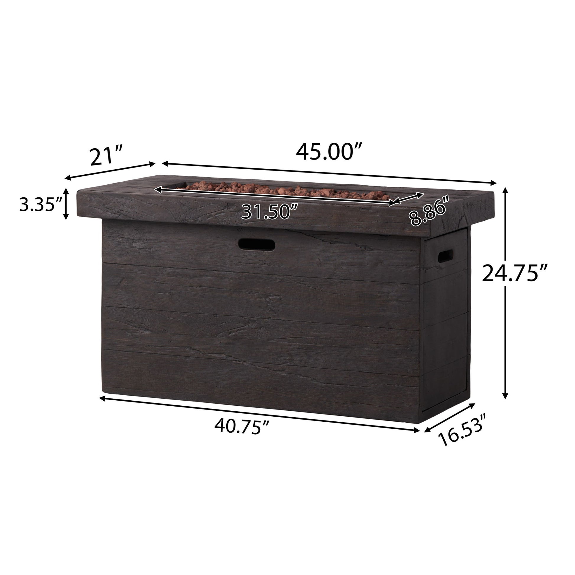 Custer - Rectangular Fire Pit 50, 000 Btu Magnesium Oxide - Brown Noble House