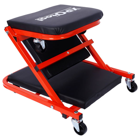 Mechanic Creeper, Z Creeper Seat 2 In 1 Low Profile With 6 Wheels Steel Vinyl - Red Daily Nest