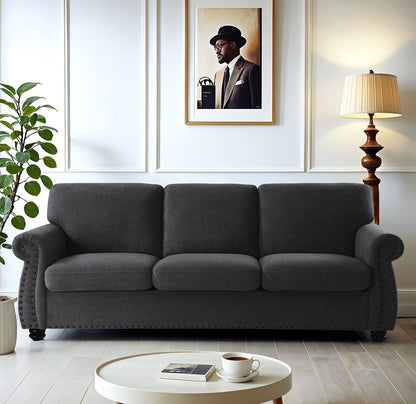 Soft Sofa, Upholstered 3 Seater Couch With High Density Foam, Loose Back Cushions And Turned Legs US Pride