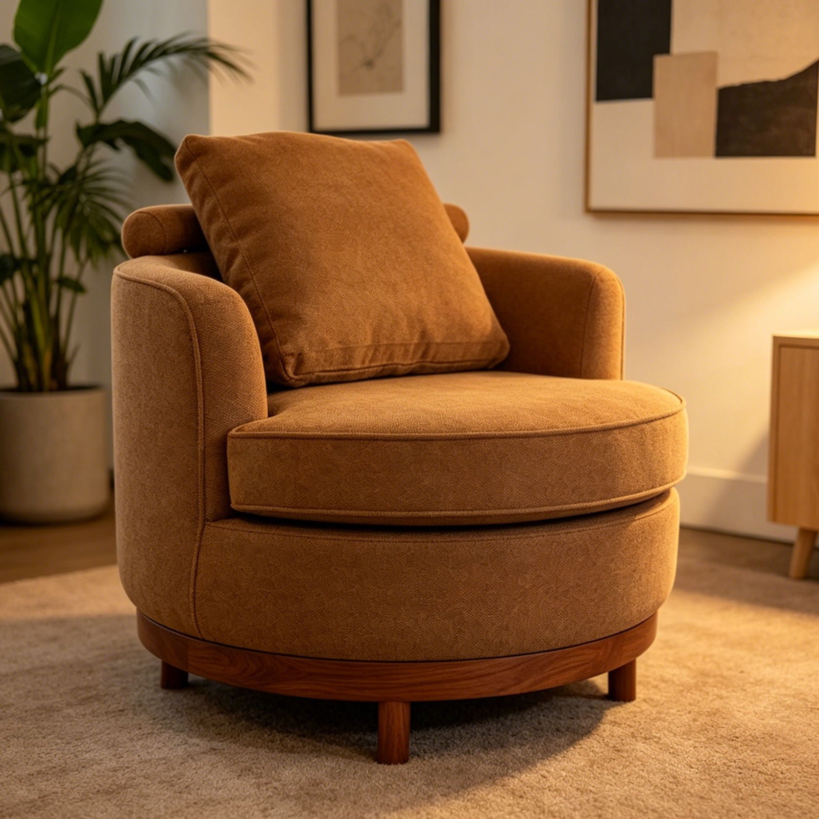 Rotatable Round Barrel Accent Chair With Adjustable Headrest - Orange / Dark Brown Home Essentials