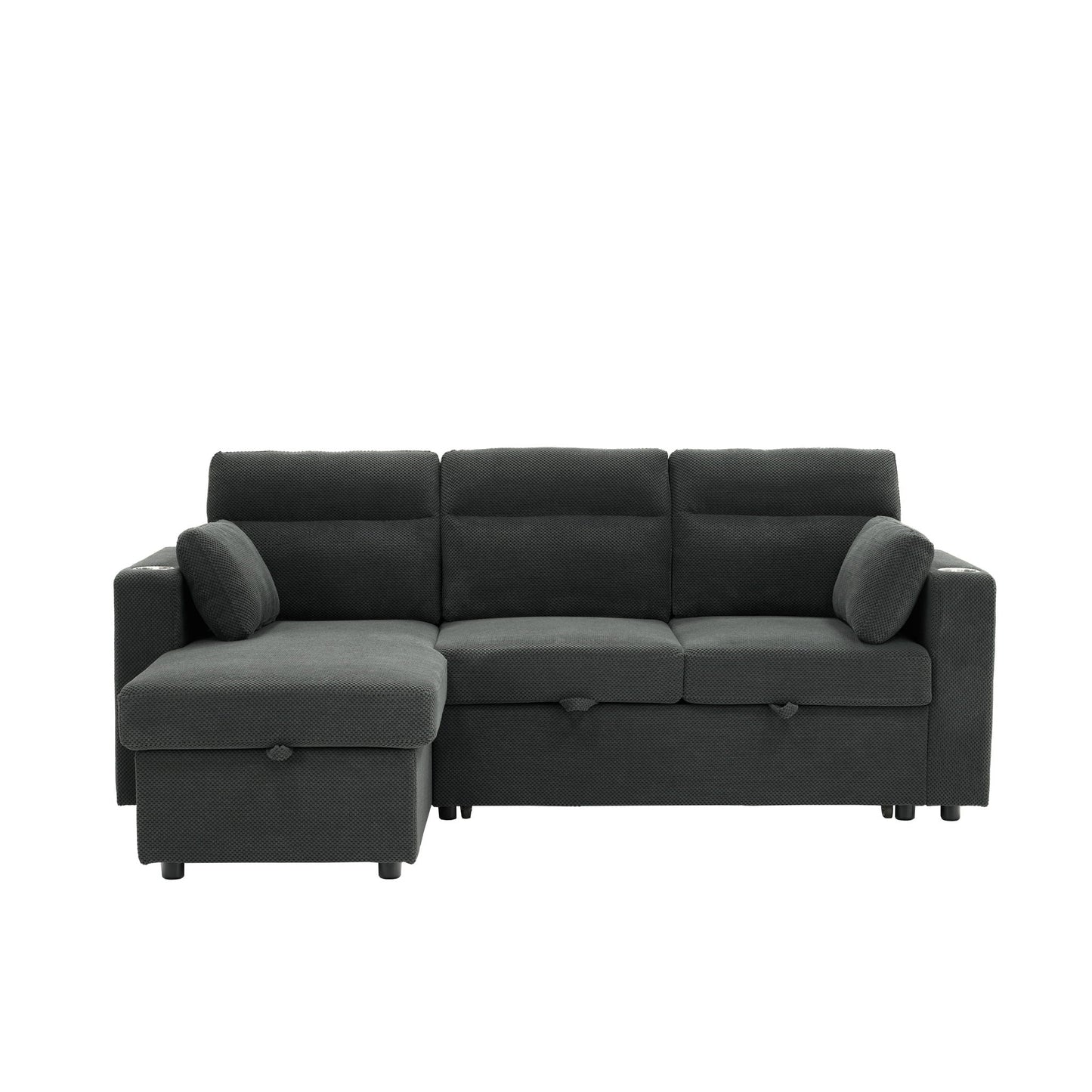 Convertible L - Shaped Sectional Sofa Bed With Storage Chaise, Cup Holders Home Essentials