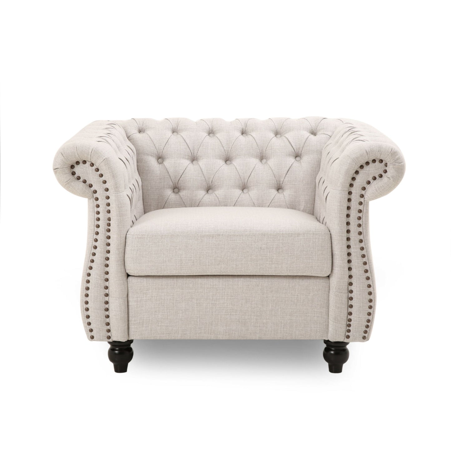 Nexuson - Upholstered Chesterfield Chair With Deep Tufted And Nailhead Trim Noble House