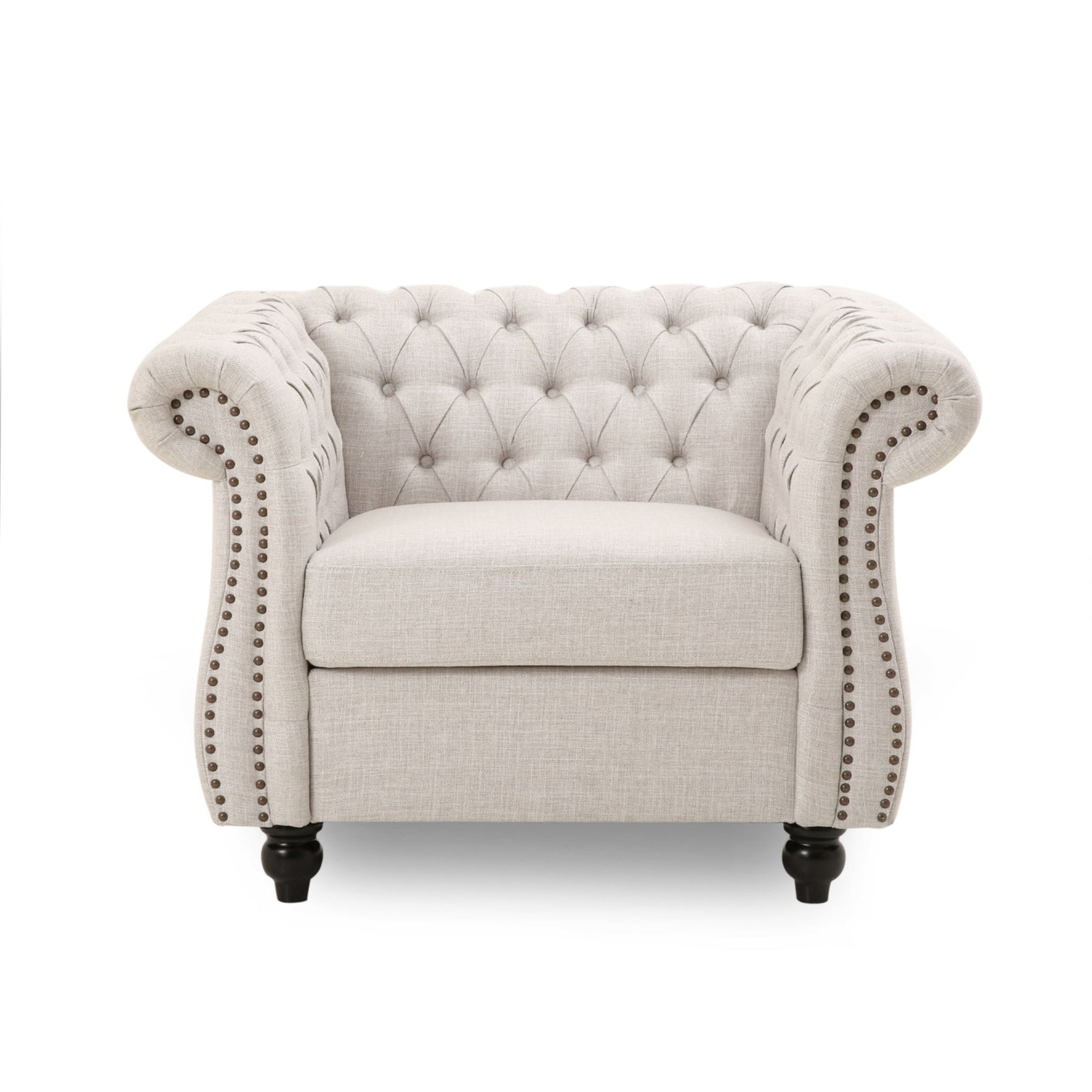 Nexuson - Upholstered Chesterfield Chair With Deep Tufted And Nailhead Trim Noble House