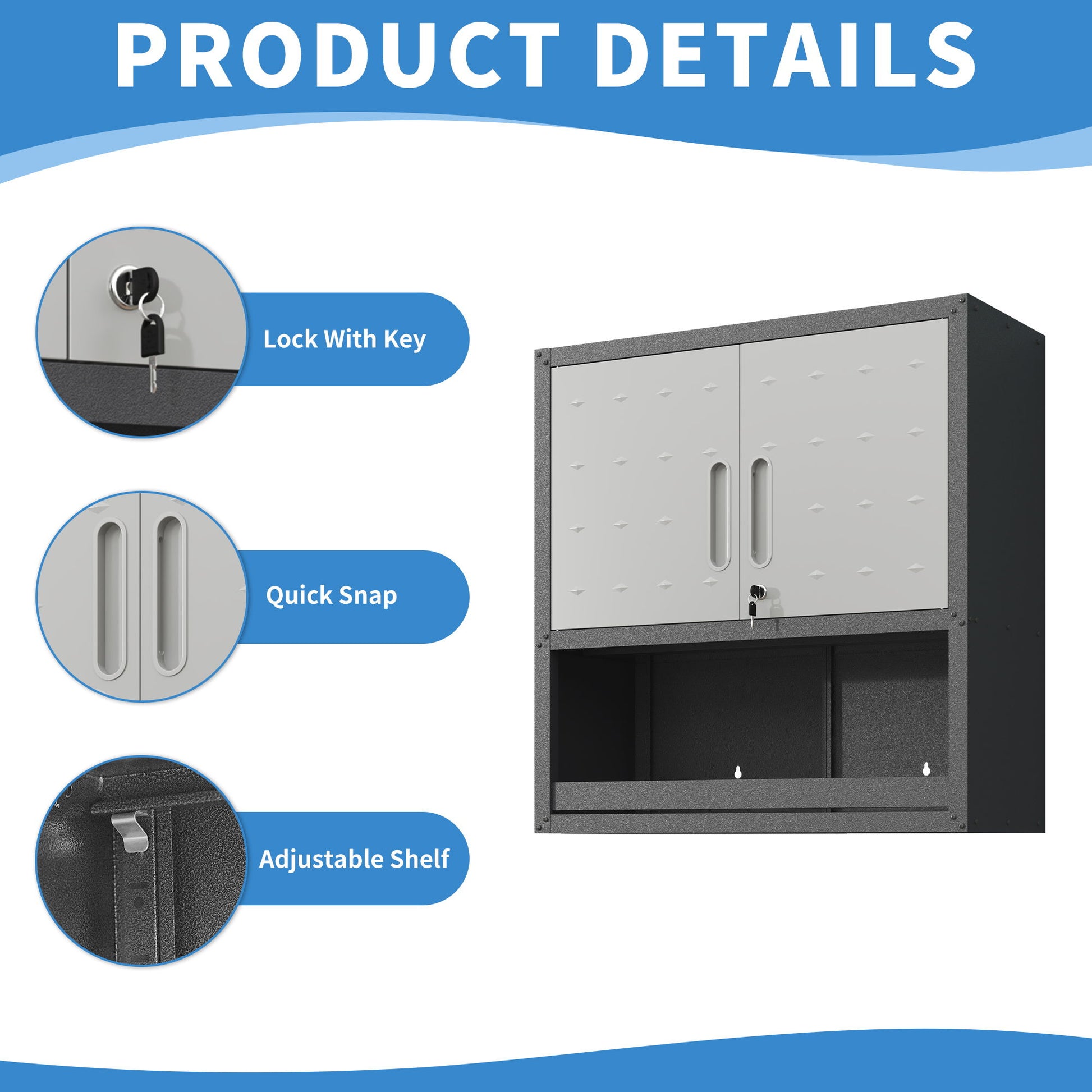 Metal Wall Mounted Tool Storage Cabinet With Locking Door, 1 Shelf & 1 Drawer Daily Nest