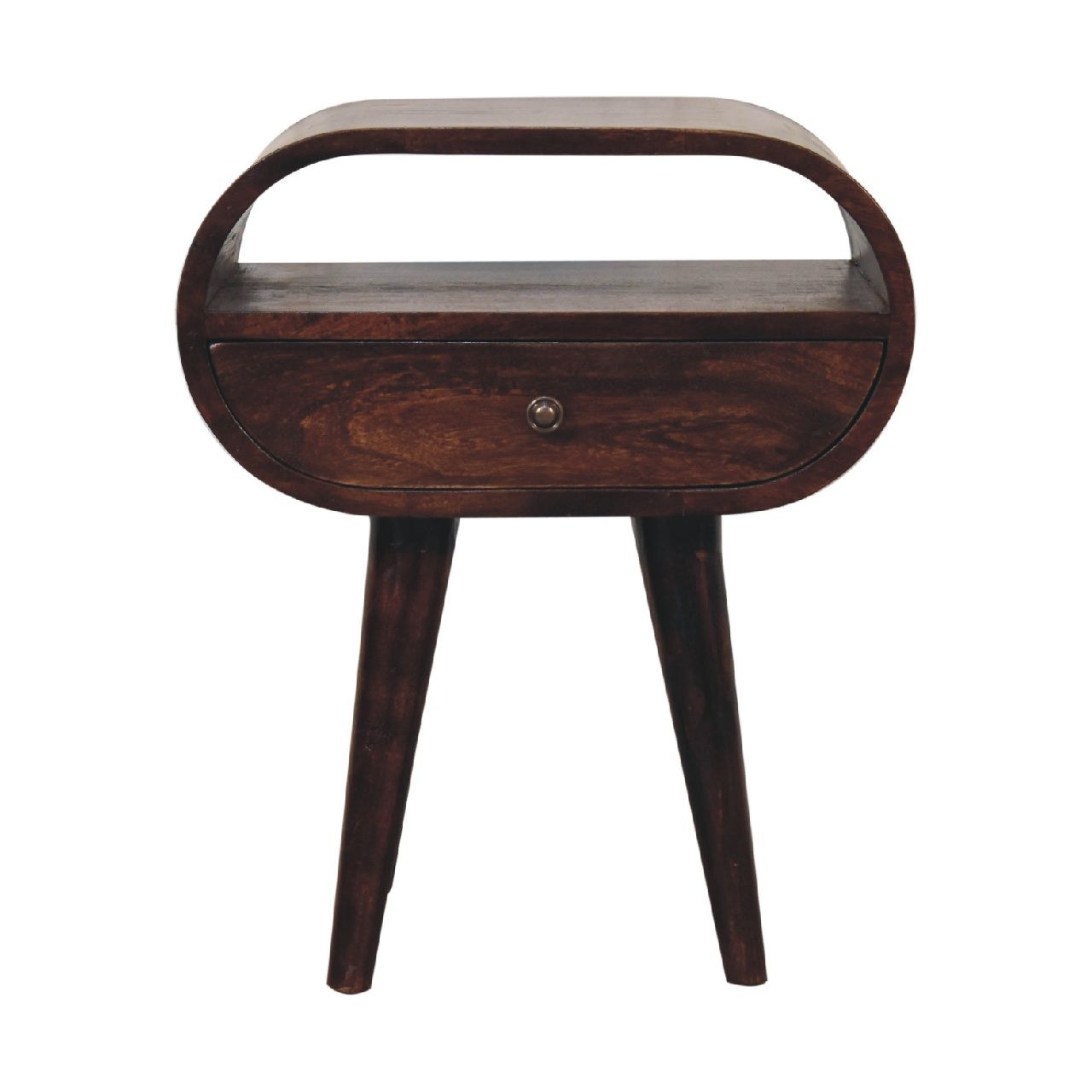 Wooden Circular Bedside Table With Open Slot - Walnut Artisan Furniture