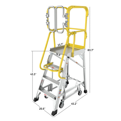 Heavy Duty Aluminum Rolling Platform Ladder With Steps, 375Lbs Capacity Daily Nest
