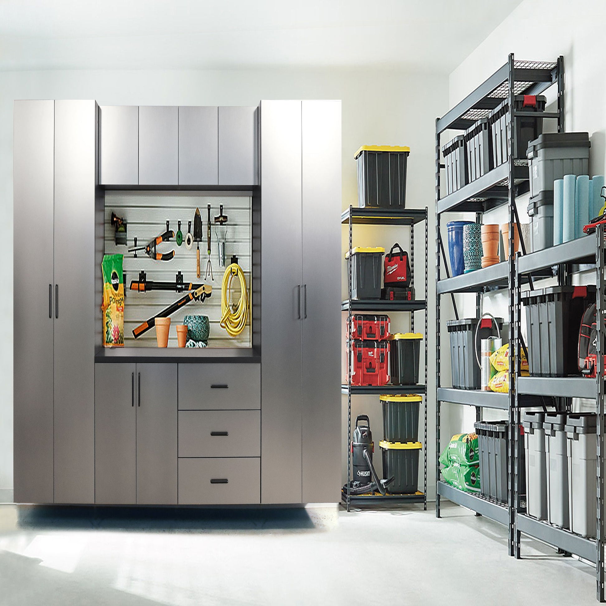 Astro Series - Garage Cabinet Set A With Soft Closing Drawers - Metallic Gray Daily Nest