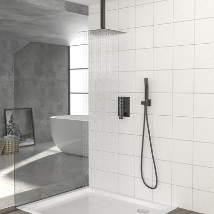 Luxury Dual Shower Head System 12" Ceiling Mount With Rough In Valve, Stainless Steel And Brass Daily Nest