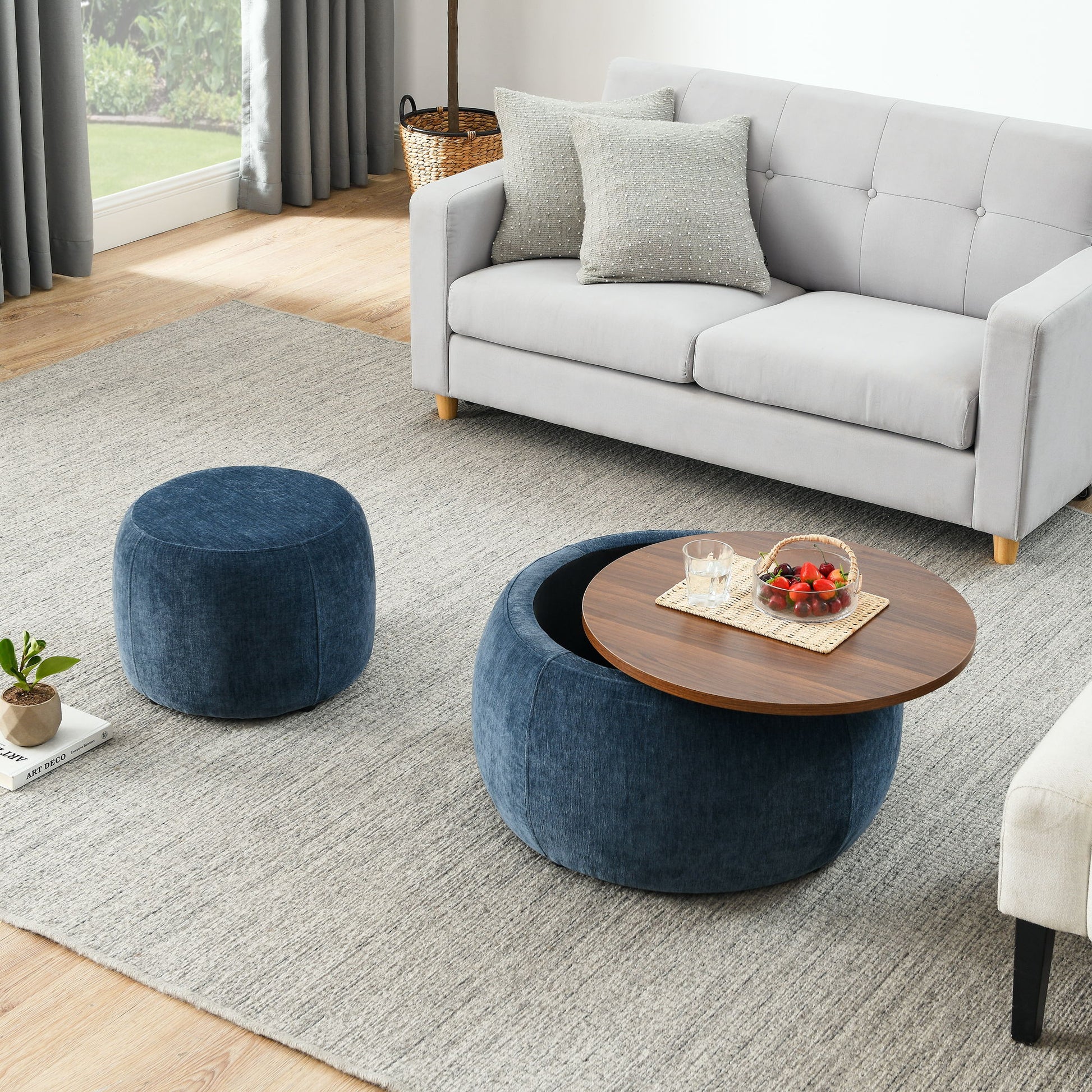 Round Storage Ottoman, 2 In 1 Function, End Table And Ottoman Home Essentials