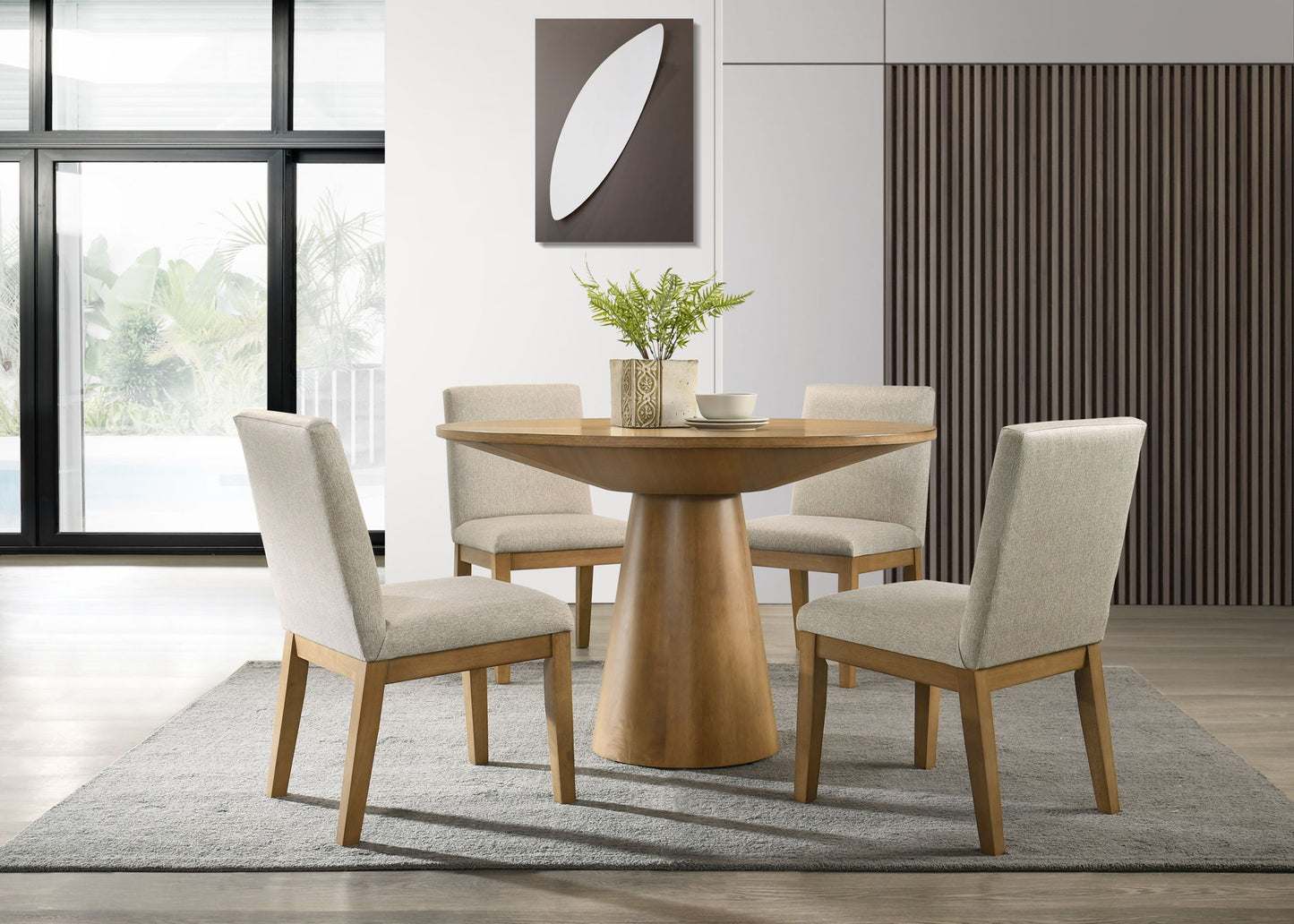Jasper - Wide Contemporary Round Dining Table With Fabric Chairs Set Lilola Home