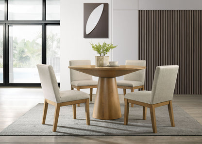 Jasper - Wide Contemporary Round Dining Table With Fabric Chairs Set Lilola Home