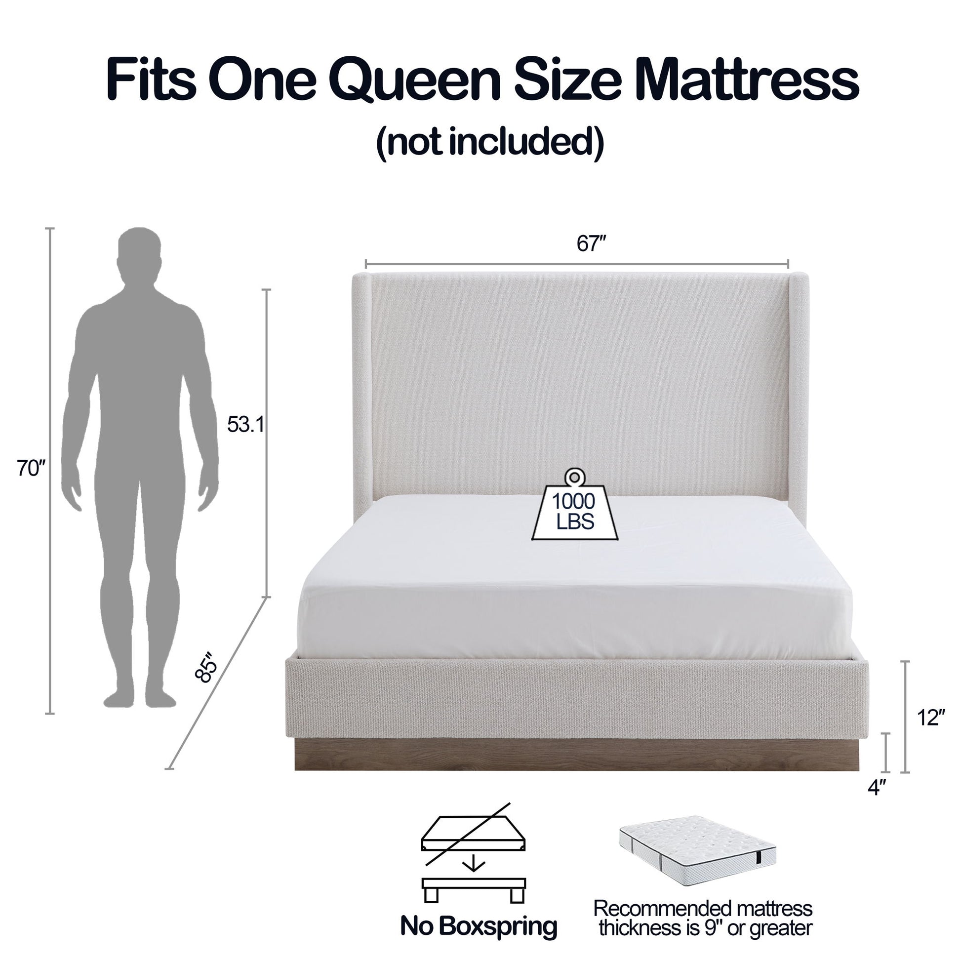 Hosford - Minimalist Upholstered Wingback Bed With Wood Base Platform House & Home Furniture