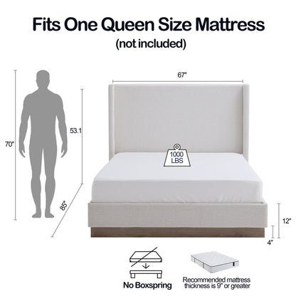 Hosford - Minimalist Upholstered Wingback Bed With Wood Base Platform House & Home Furniture