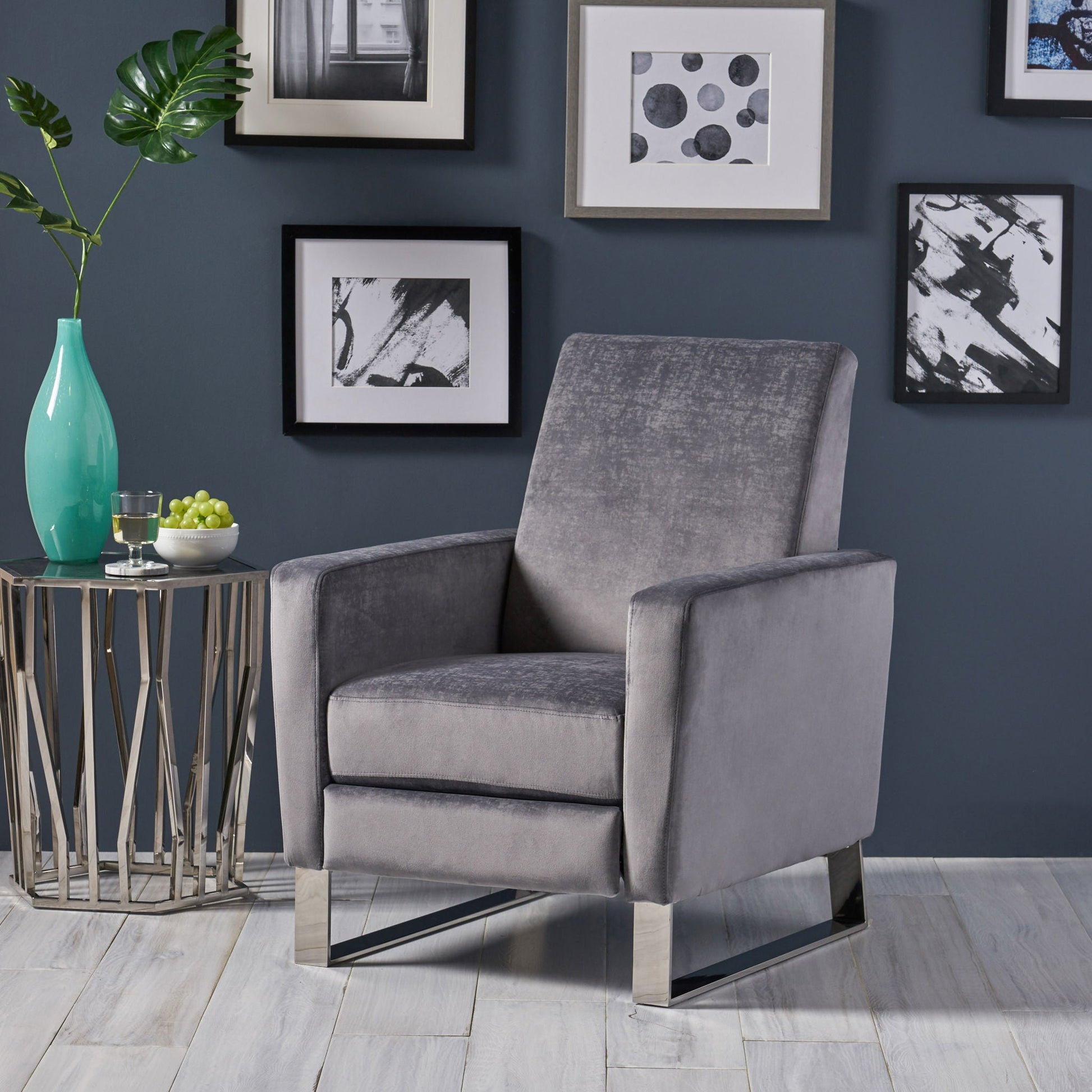 Bolt - Upholstered Recliner Chair With Stainless Steel Base - Gray / Chrome Noble House